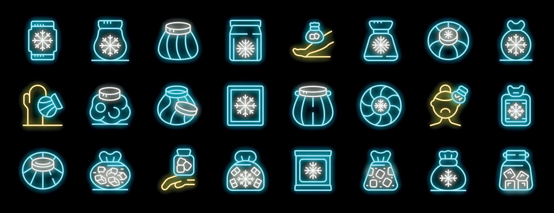 Neon icons illustrating various winter elements vector