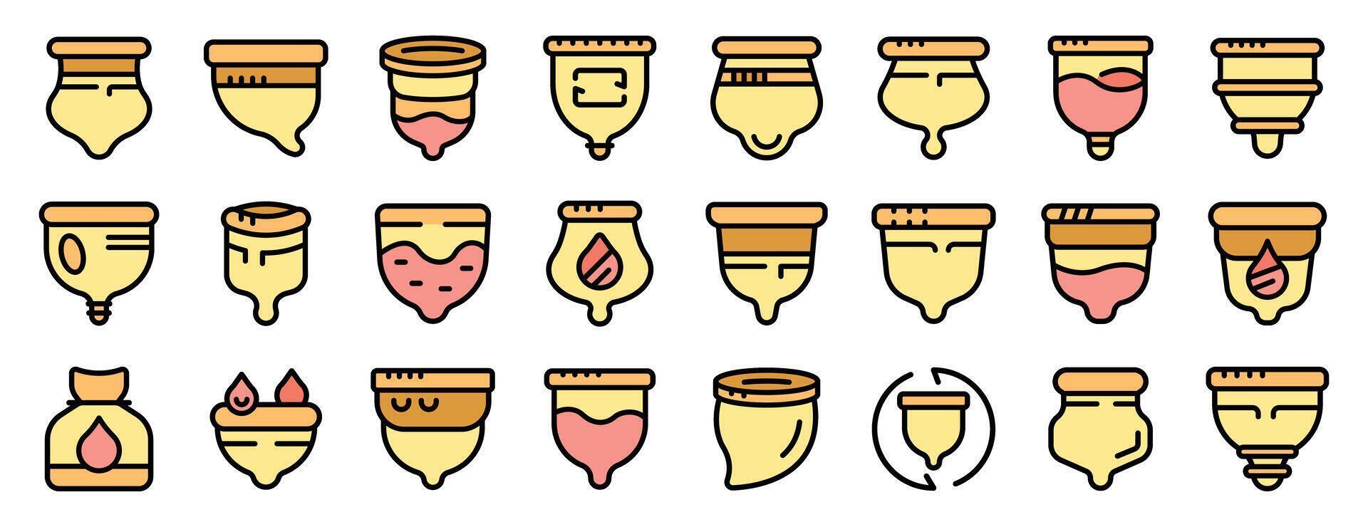 Various menstrual cups with different designs and colors vector