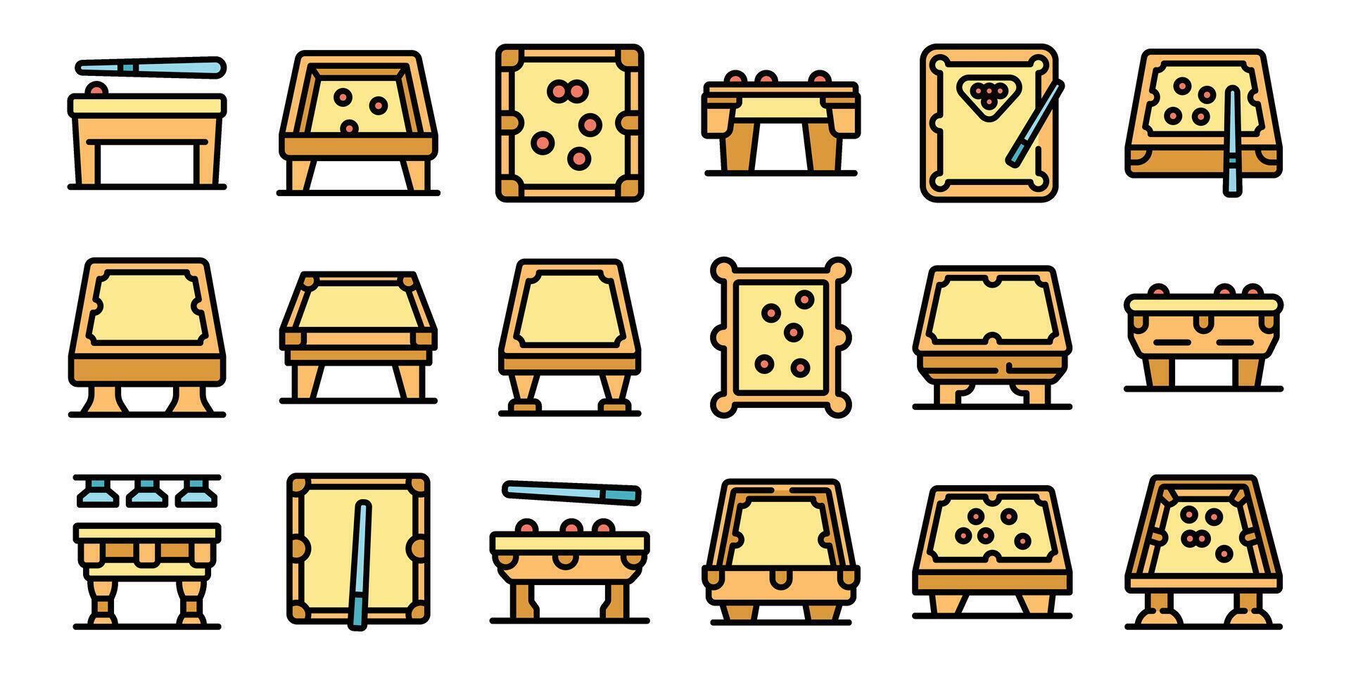 Various billiard tables and equipment illustrations vector