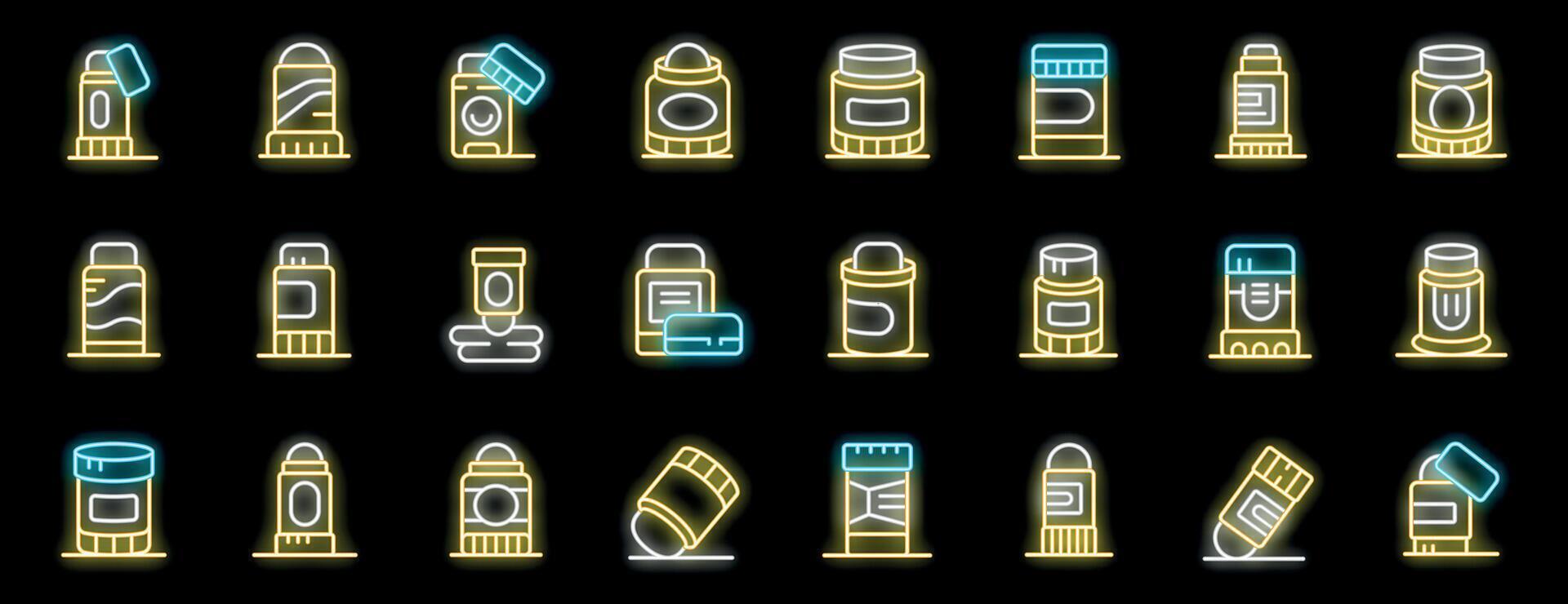Neon outline illustrations of various deodorants vector