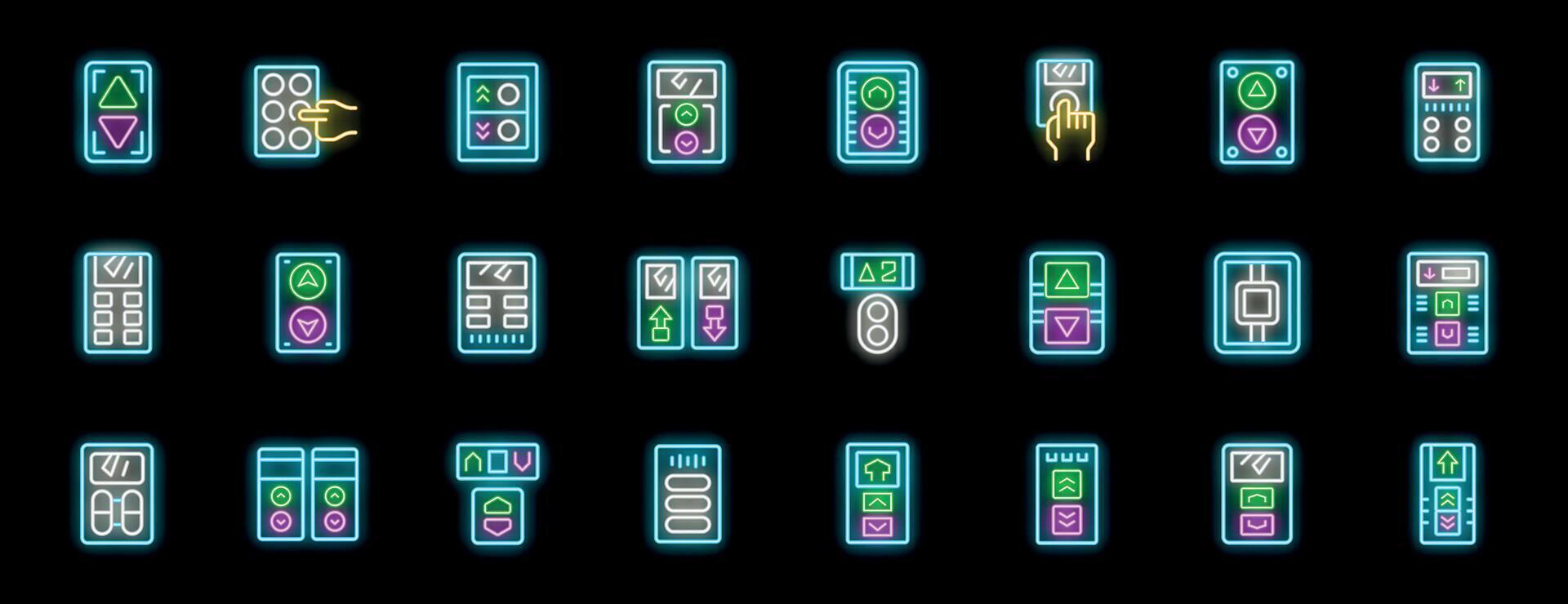Neon elevator button icons in various styles vector