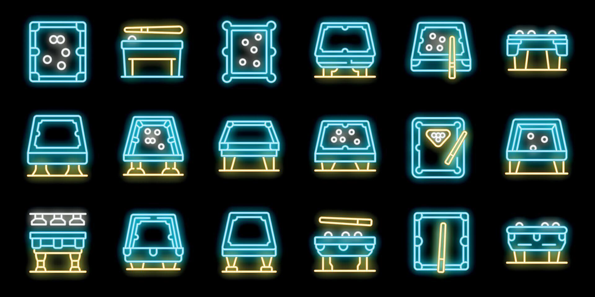 Neon billiard tables with cues and balls shining brightly vector