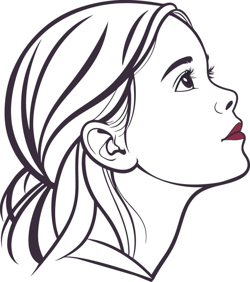 line art portrait of a young woman vector