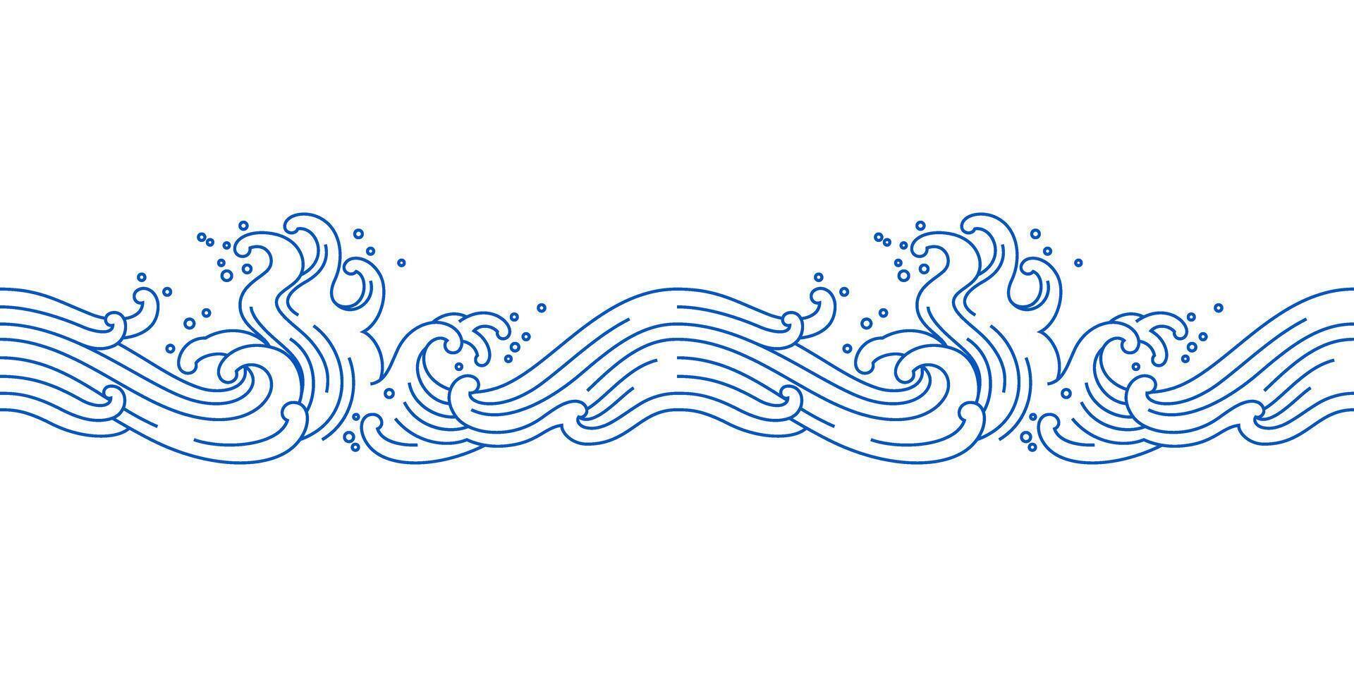 orient ocean sea waves splashing line art seamless pattern vector