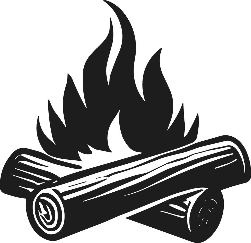 Campfire Illustration with Burning Logs - Silhouette vector
