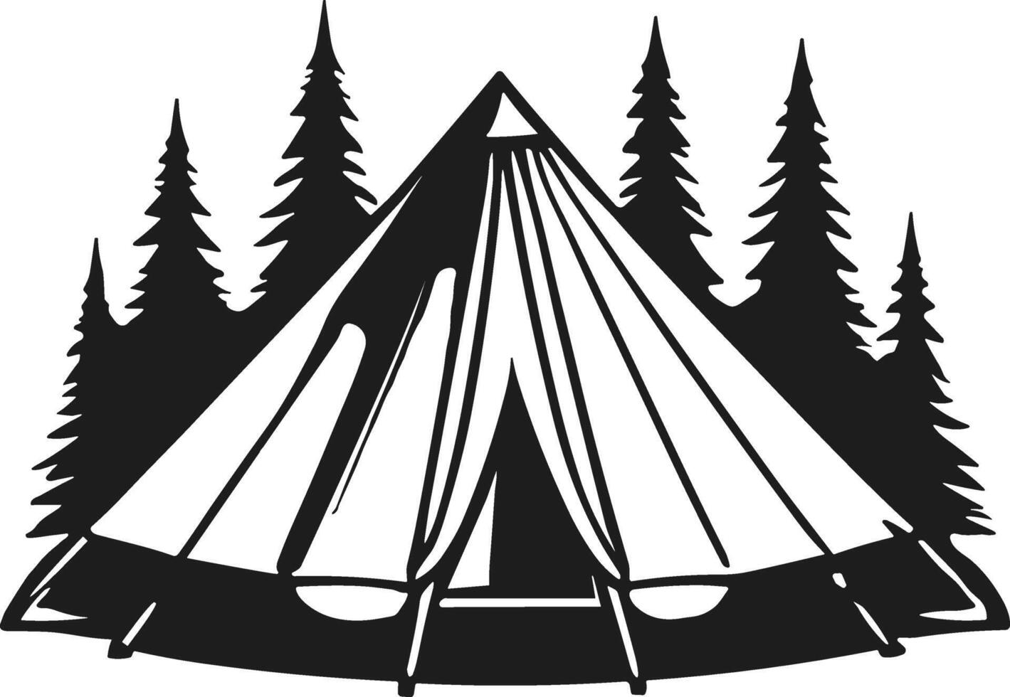 Camping Tent with Forest Silhouette Illustration vector