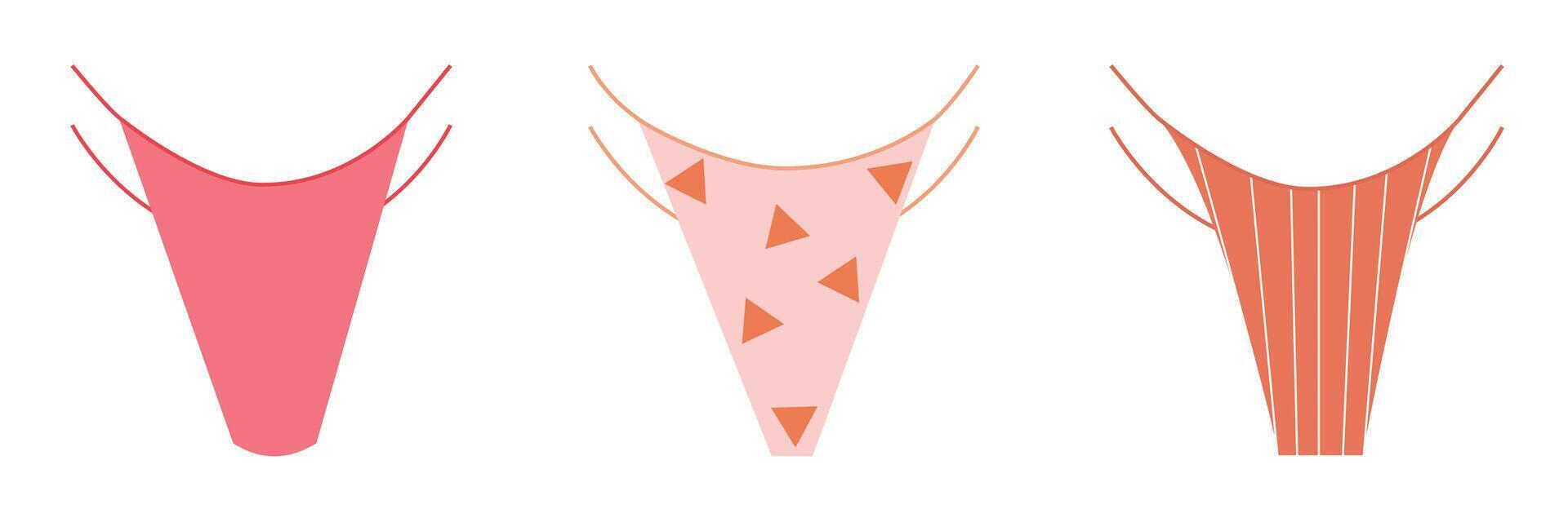 Three unique swimsuit designs featuring playful patterns. vector