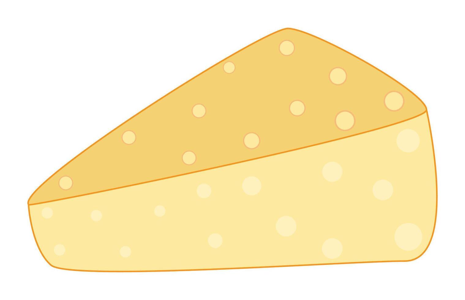 A wedge of cheese featuring a smooth, yellow surface and dots. vector