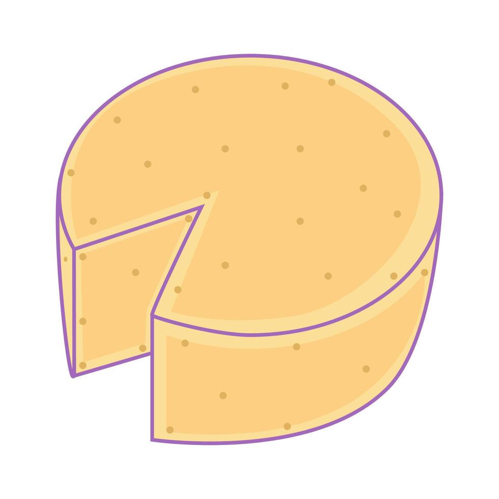A round cheese wedge with a missing slice displays texture. vector