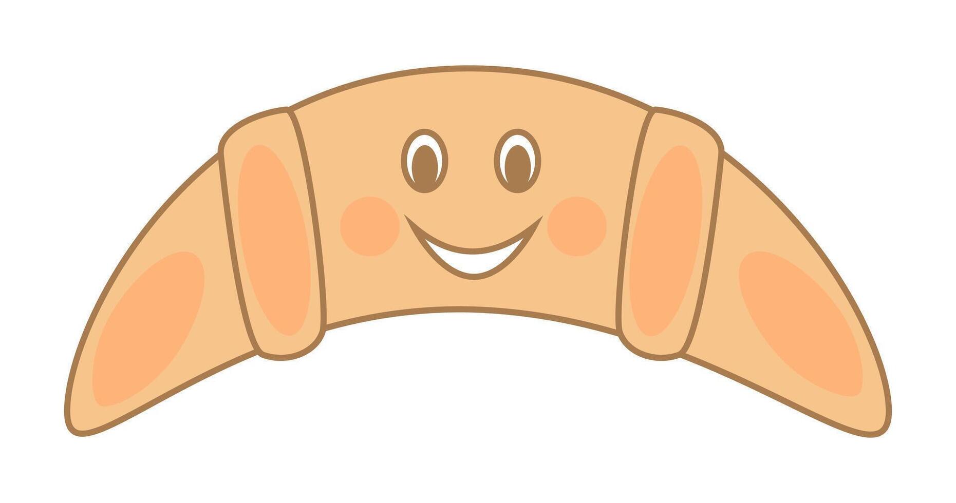 Cute croissant with a smiling face and cheerful expression vector