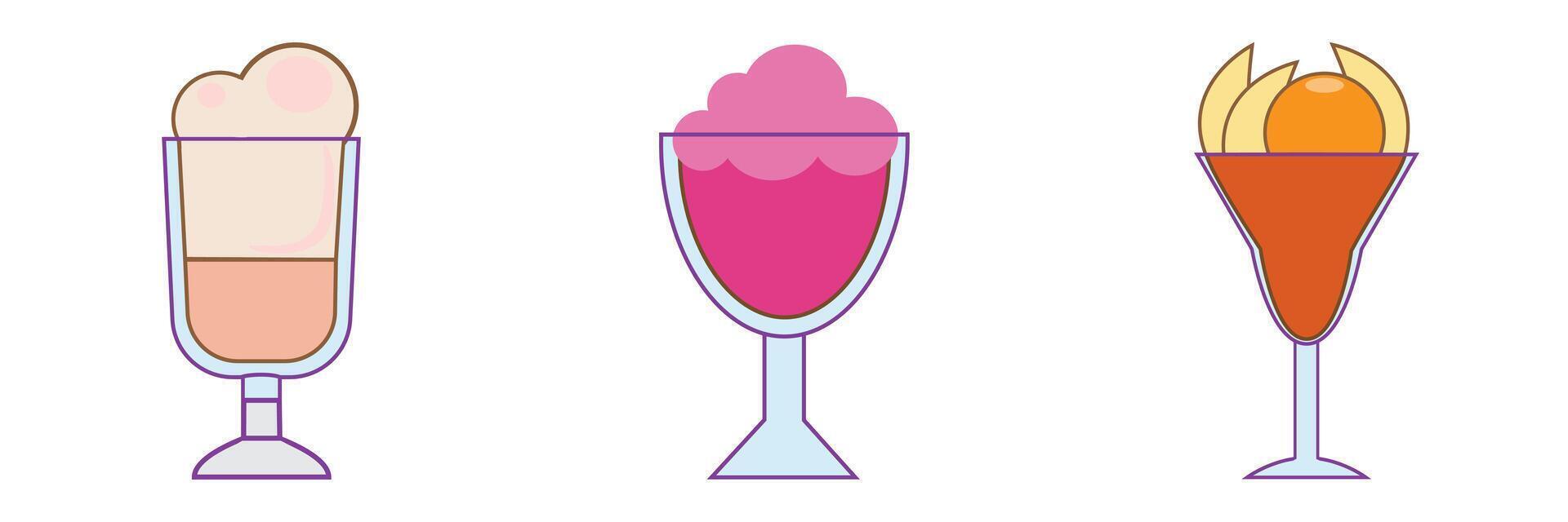 Three distinct desserts presented in stylish glasses. vector