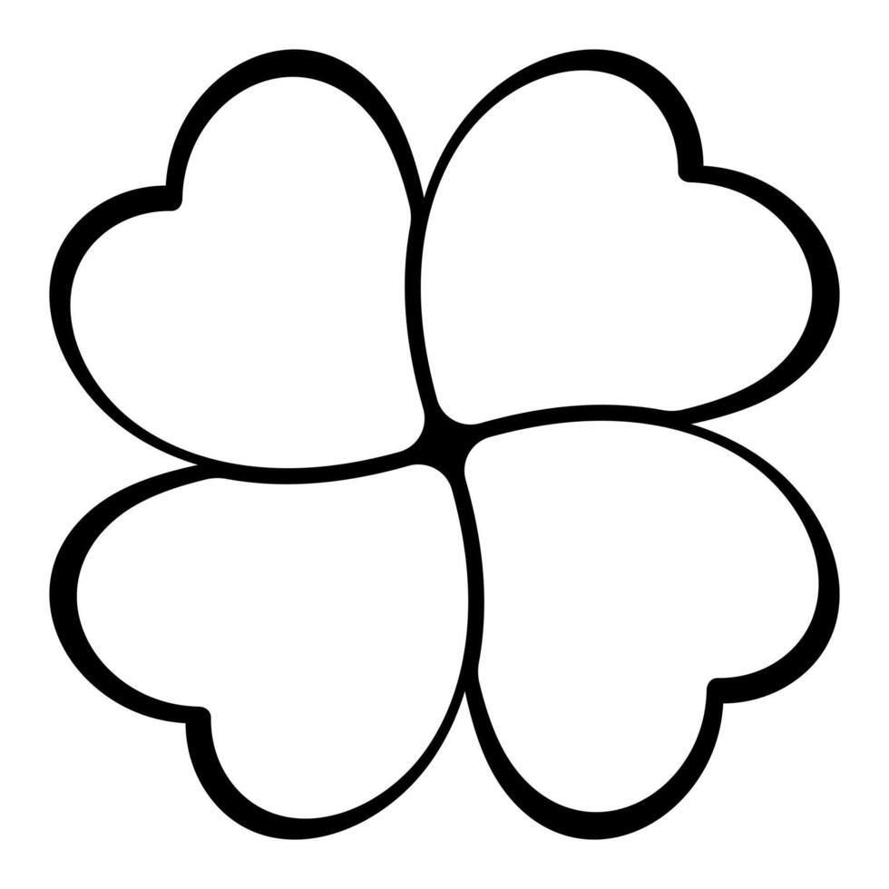 Four leaf clover silhouette symbol icon shape, black and white illustration of four leaf cloverleaf, isolated on white background vector