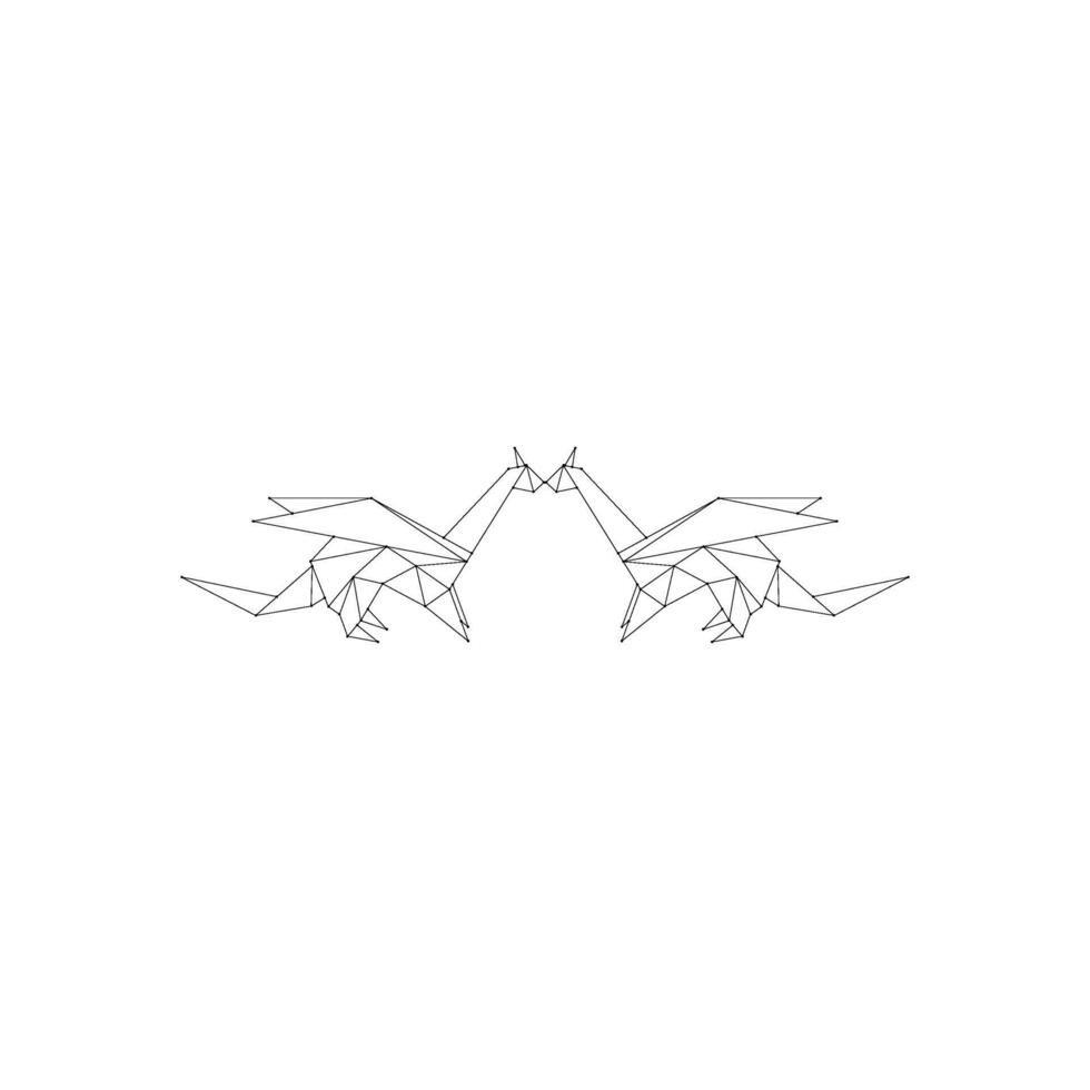 Pair Dragon Polygonal Lines, can use for Logo, Pictogram, Mythology Creature Figure, Website, Apps, or Graphic Design Element. BW and Flat Style. vector