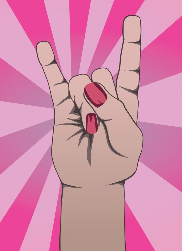 Female hand during a rock concert making the Sign of the horns vector