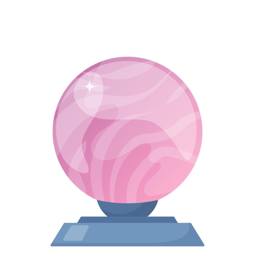 Pink crystal ball for fortune telling, magic tool of fortuneteller and magician. illustration. vector