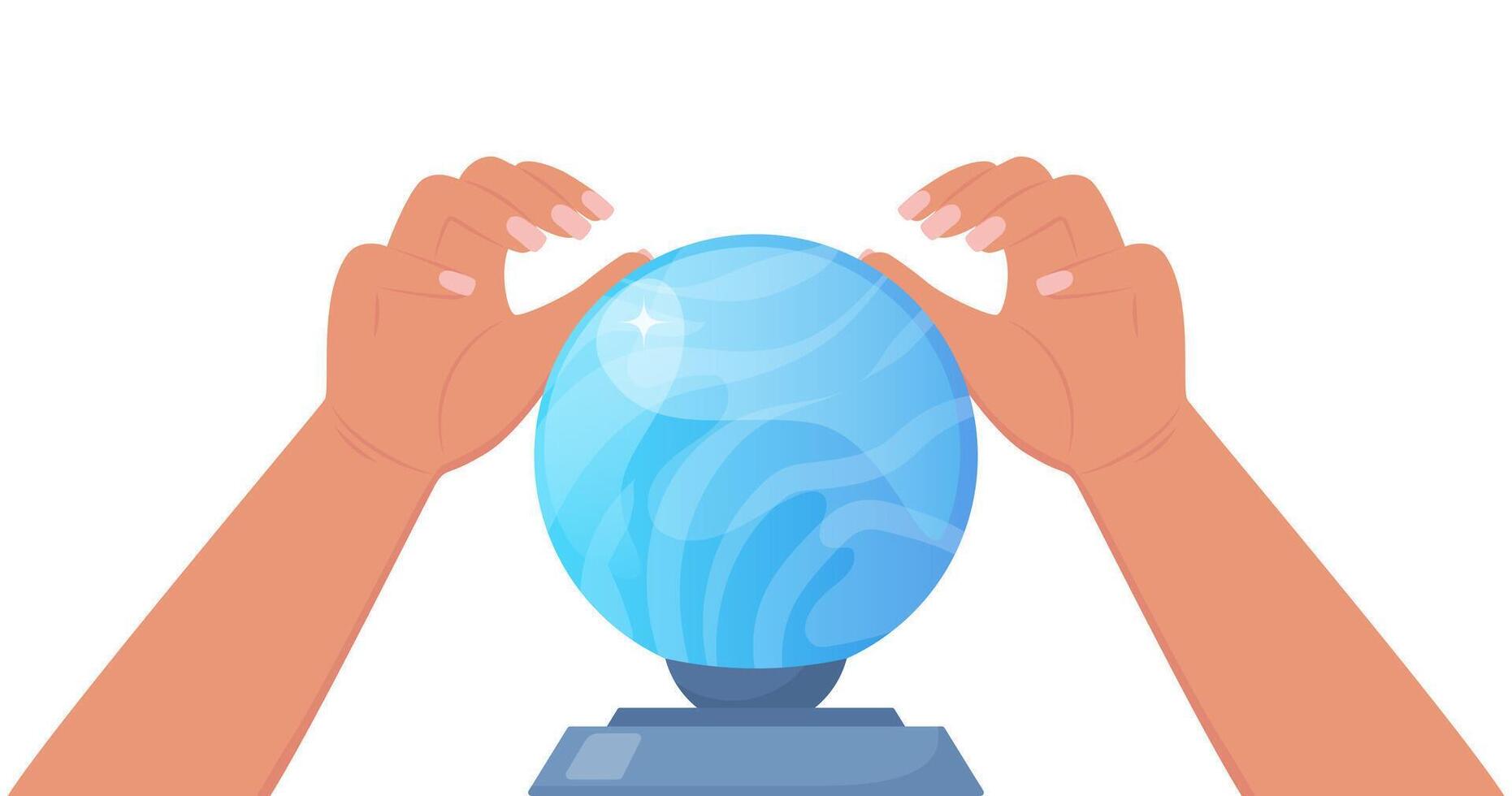 Fortune teller's hands over a crystal ball. Predicting the future through astrology and witchcraft. illustration. vector