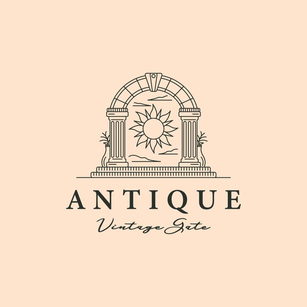 antique gate vintage with nature sun logo symbol illustration design vector