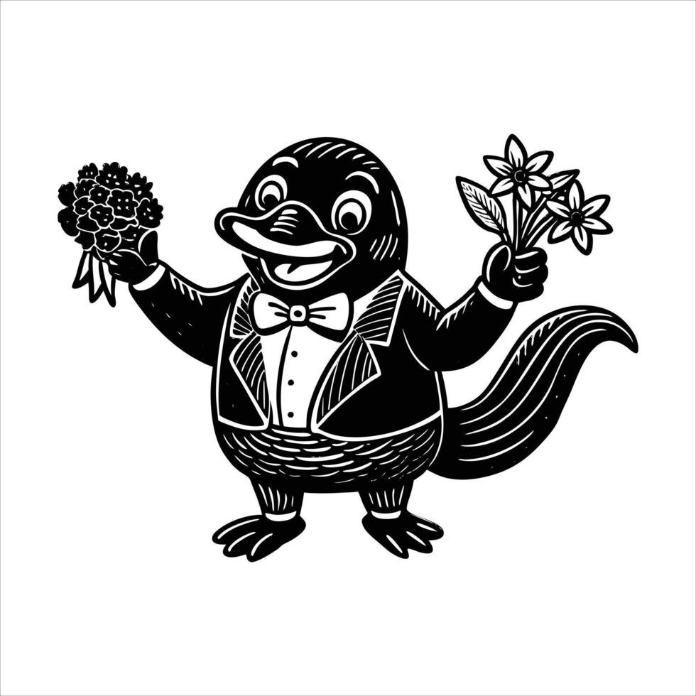 Cute platypus in cartoon flat style vector