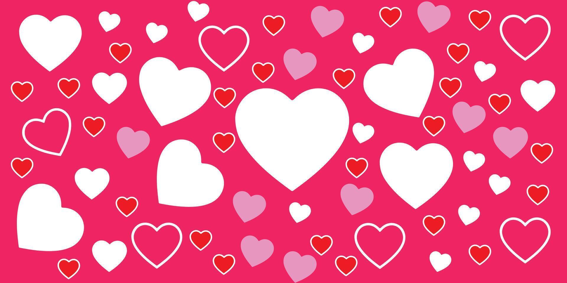 Minimalist Pink Background with Scattered Red, White, and Pink Hearts vector