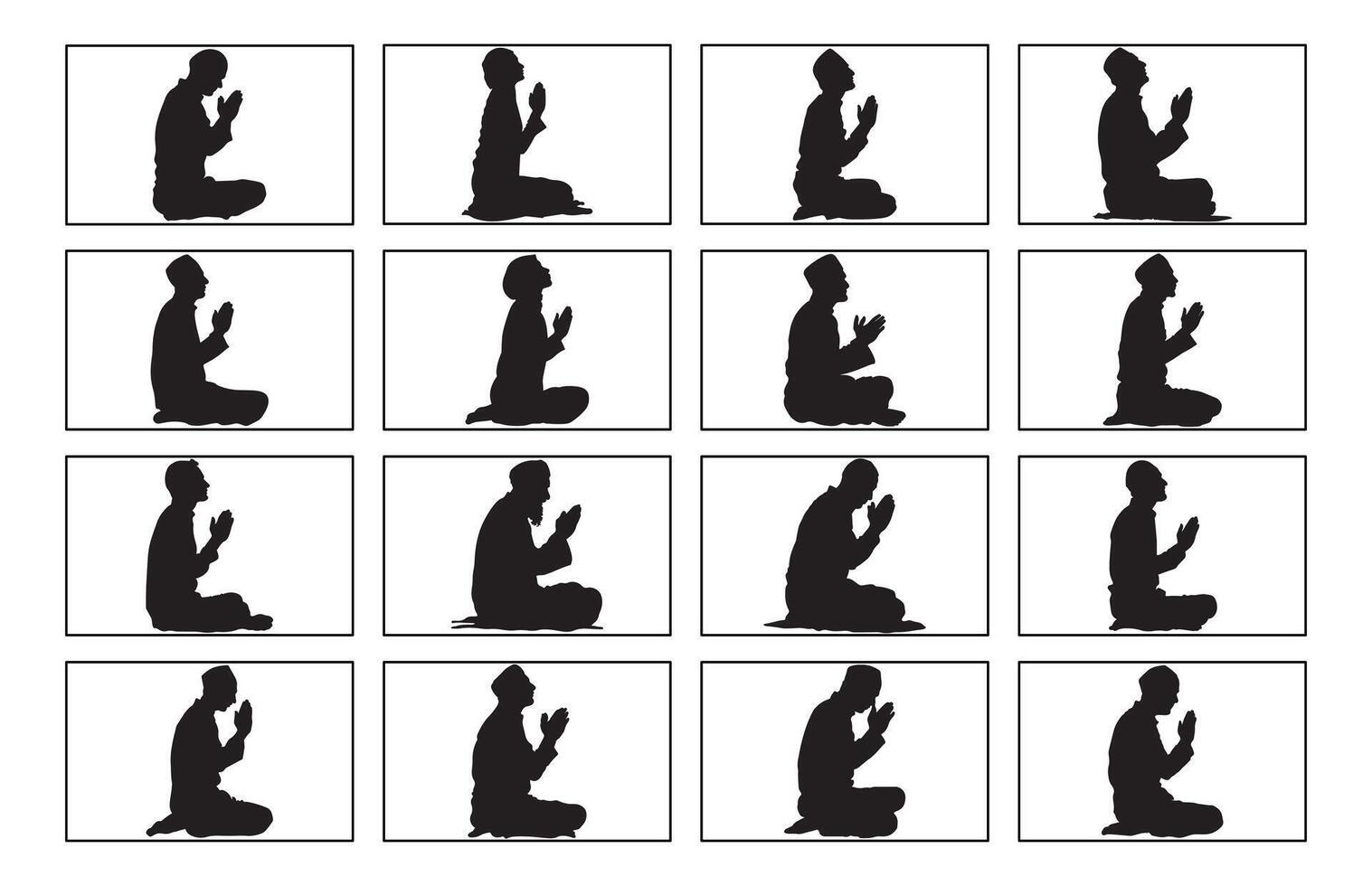 Silhouette of a Muslim praying, Man Muslim Praying Silhouette vector