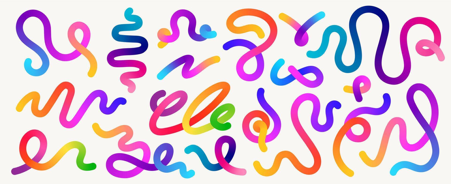 Color wavy shapes. Abstract dynamic line organic figures with gradient color, trendy wave fluid ribbon and curve waving elements for poster design. collection vector