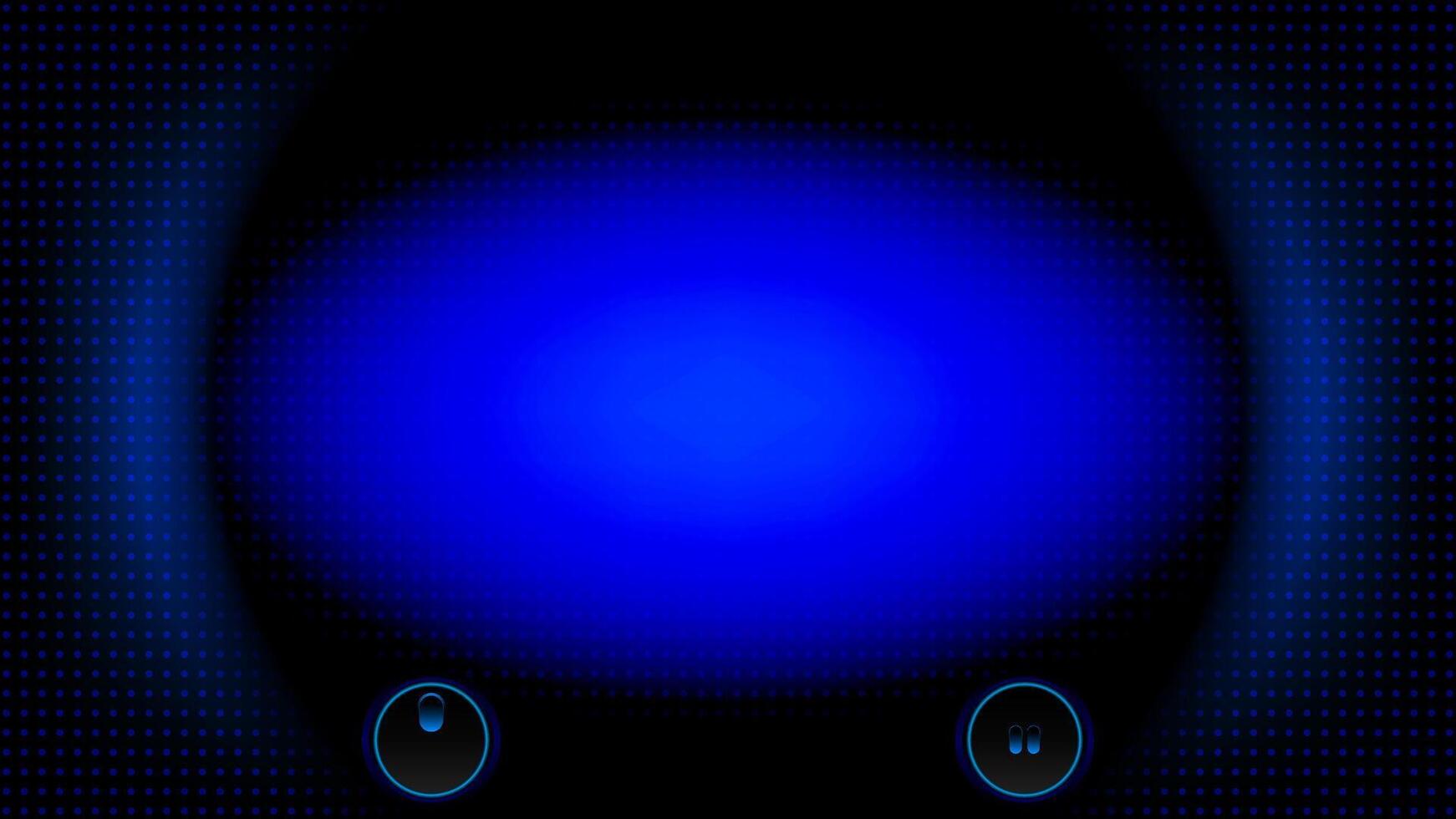 Abstract black and blue color background with glowing light on dark, dotted pattern and control buttons. illustration. vector
