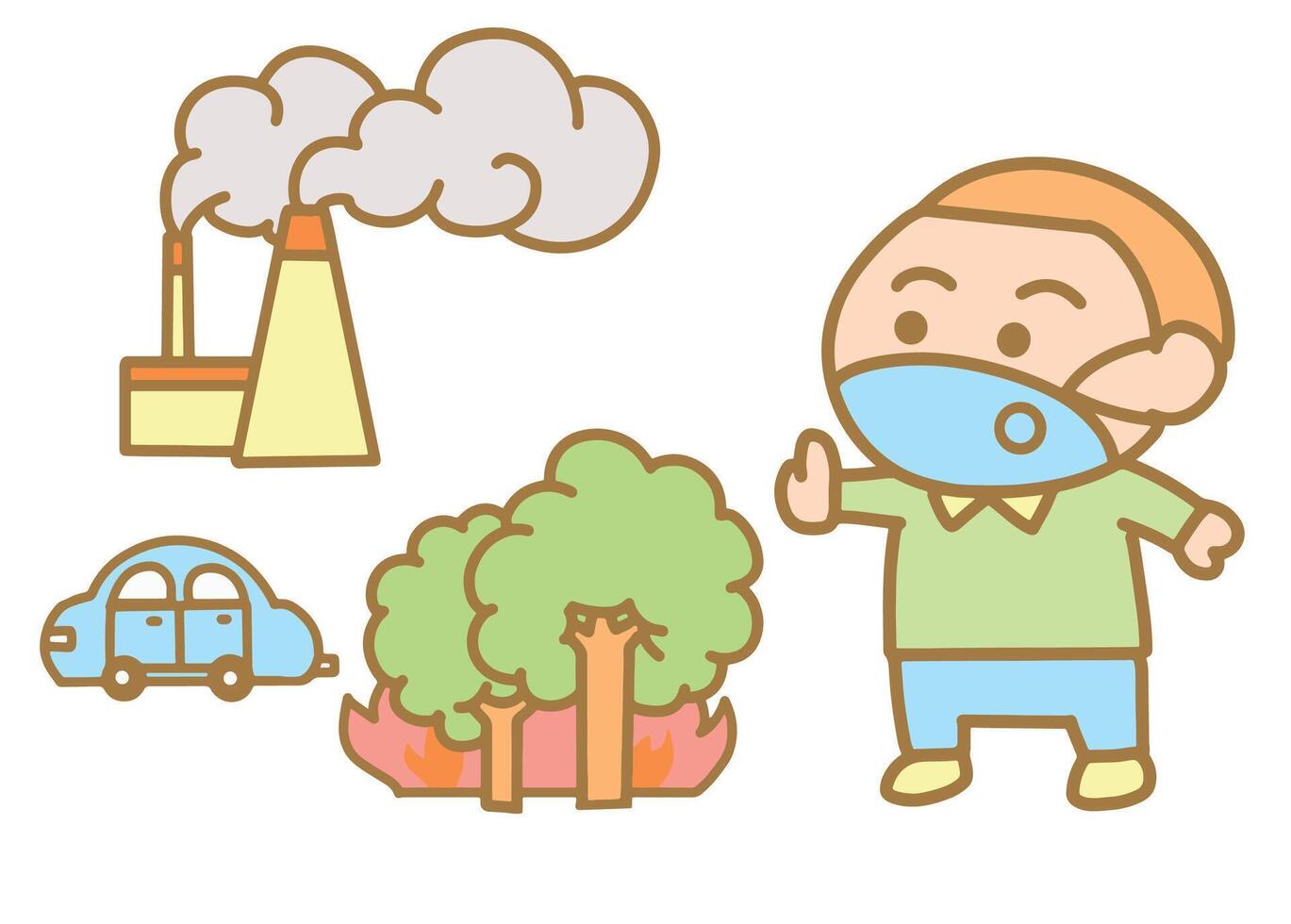 Kid with pollution for Clipart. vector