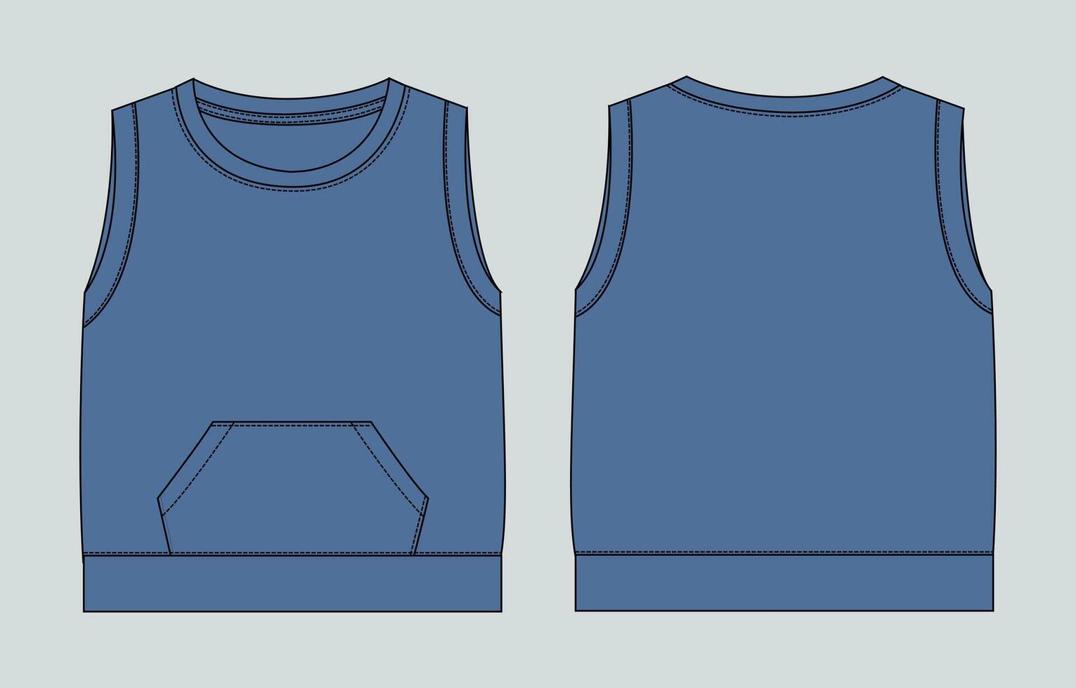 Blue Color tank tops with pocket front and back views vector
