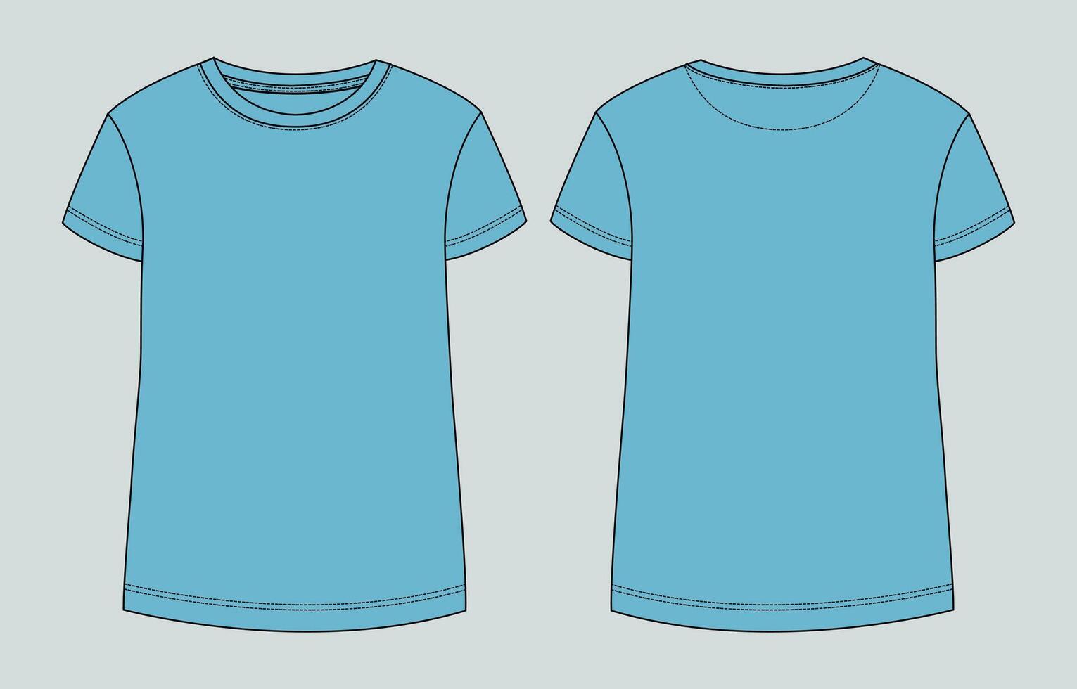 Blue t - shirt template for ladies front and back views vector