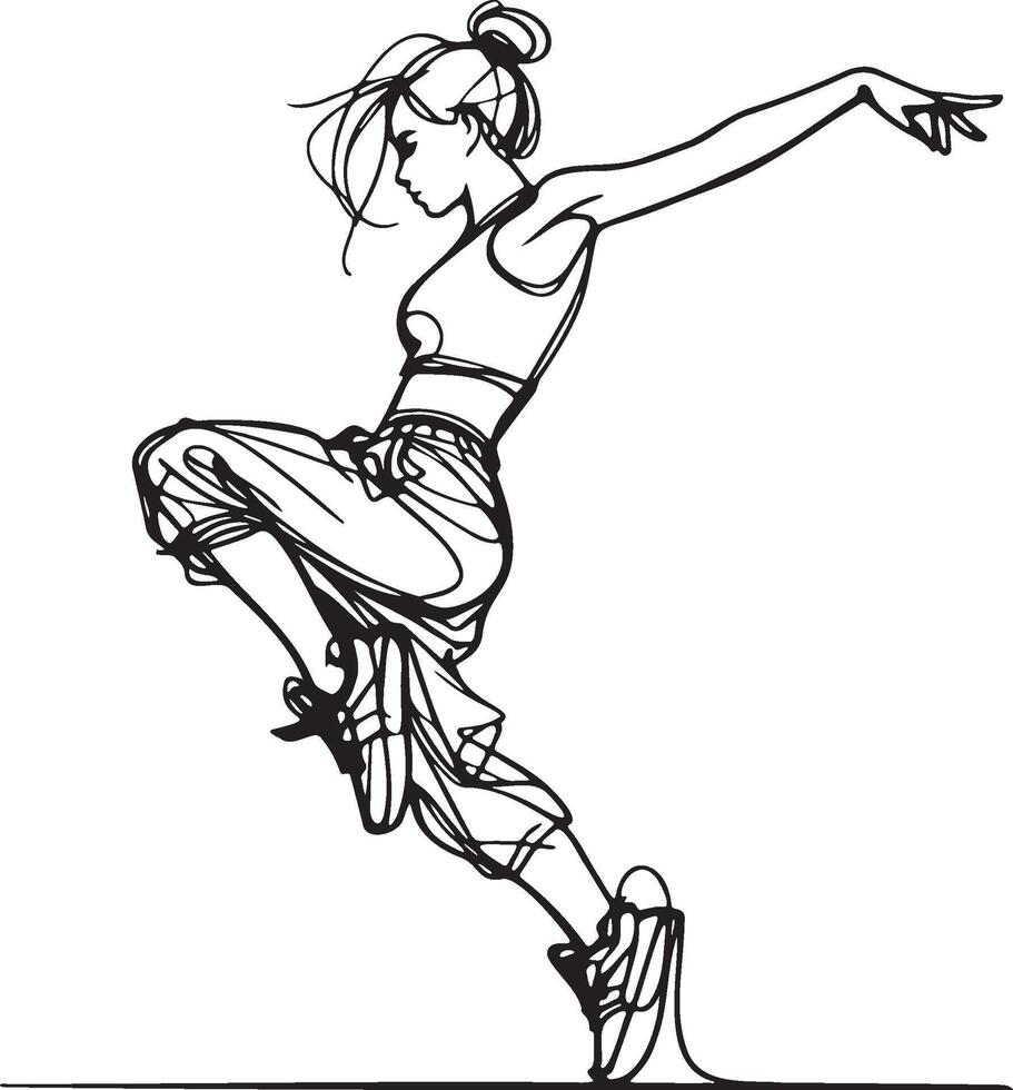 A Street Dance Girl Dancing Line Art. vector