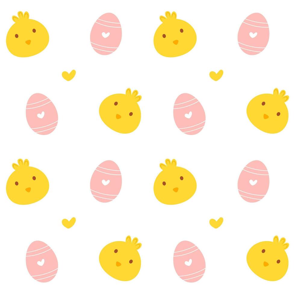 Cute Easter seamless pattern with cartoon chicken faces and eggs. Childish seamless pattern perfect for kids apparel, fabric, wrapping paper and so on vector