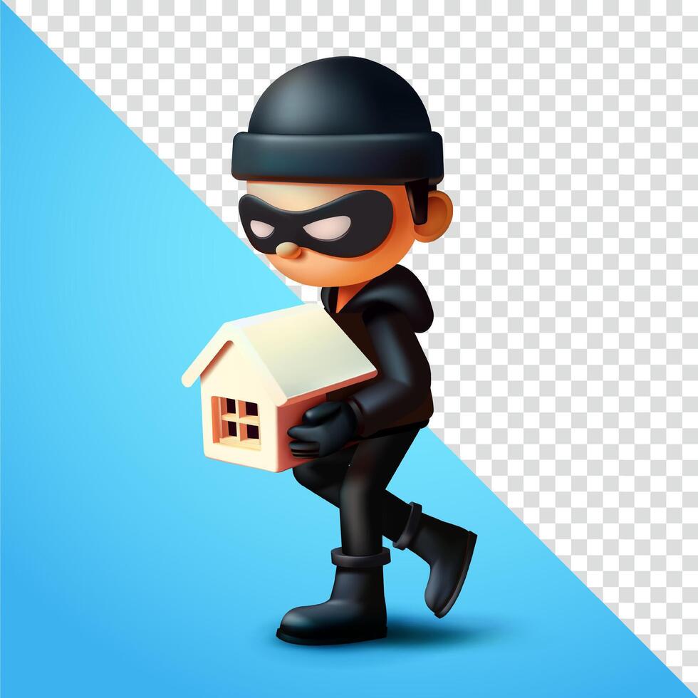 Thief steals house, 3d. Suitable for security and property vector