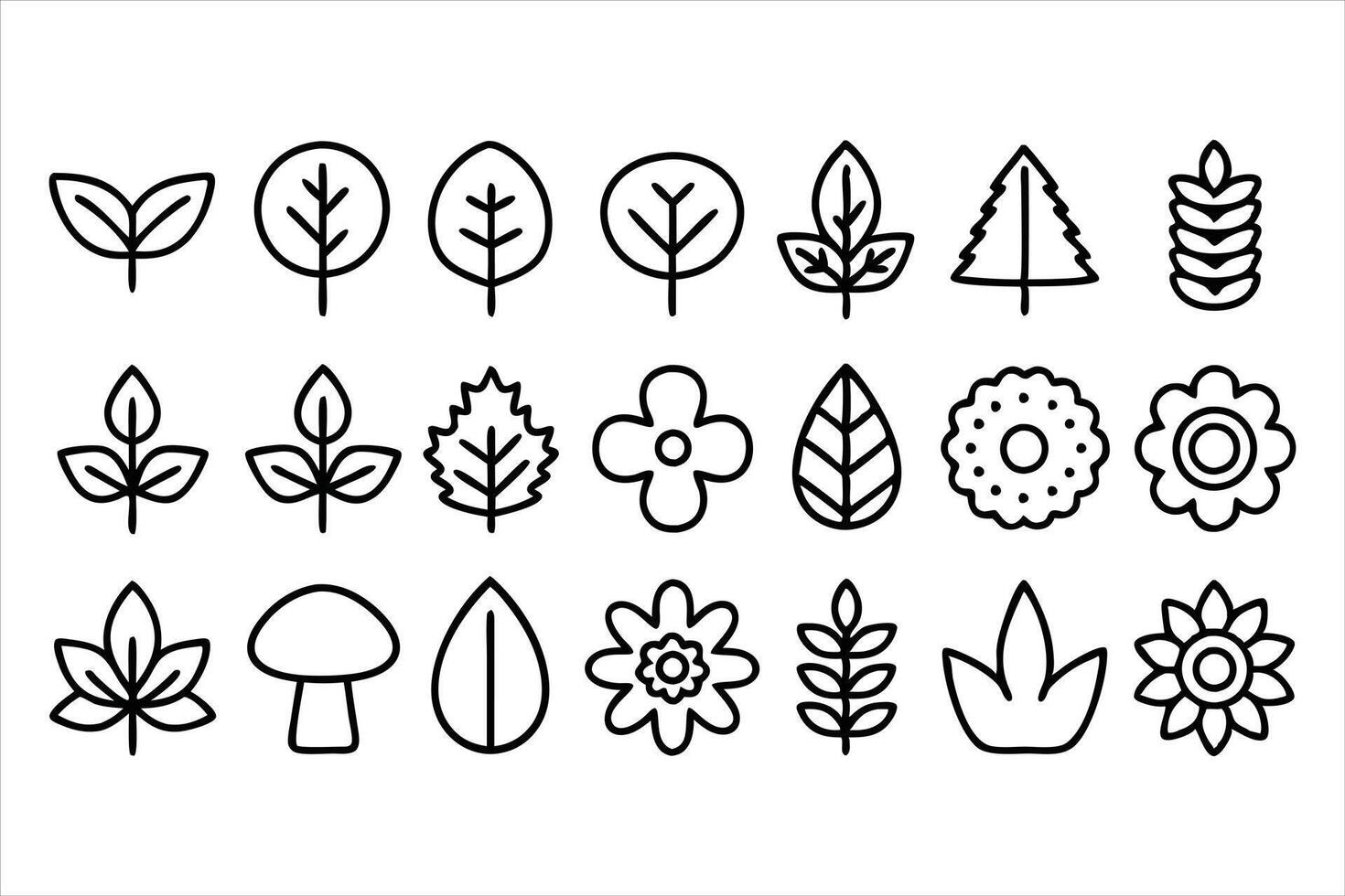 set of outline icons related to botany linear vector