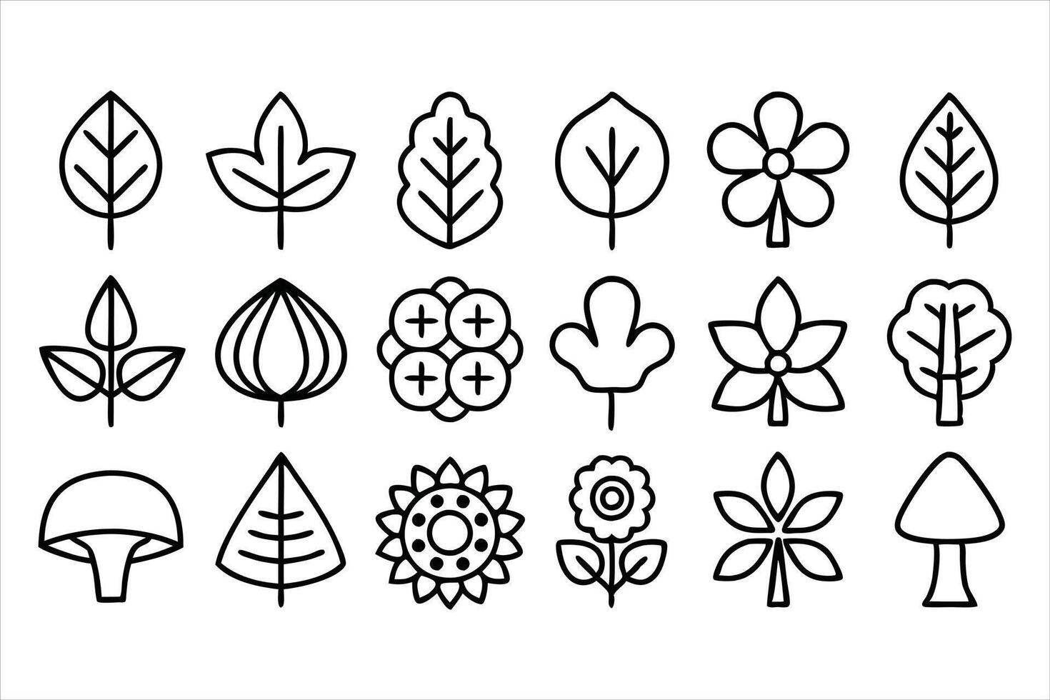 Botanical Elements Outline Icons vector