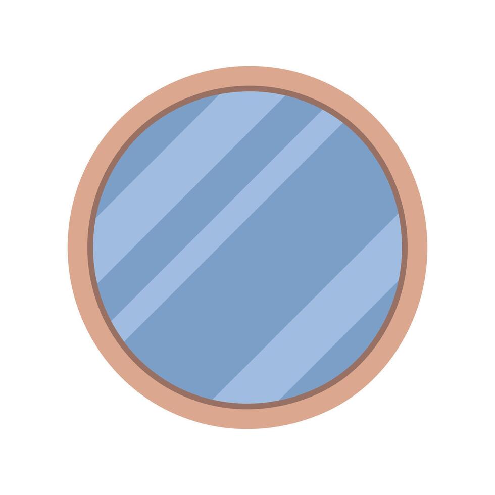 A simple, round mirror with a wooden frame. Perfect for bathroom or bedroom interior design. vector