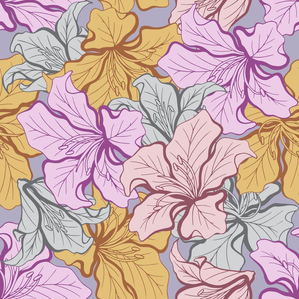 Seamless pattern of Bauhinia flower with combination of soft colors vector