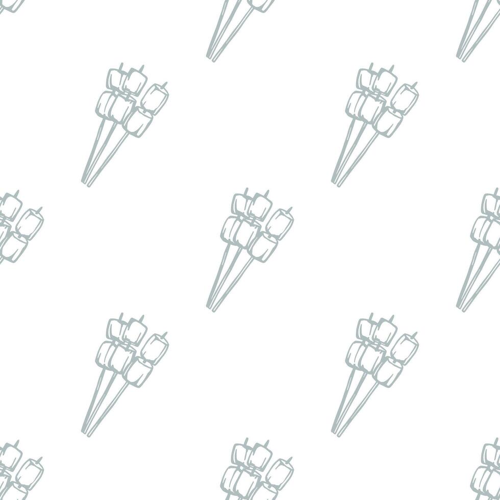 Roasted hand drawn marshmallow seamless pattern. Simple food design for fabric, textile, wrapping paper vector
