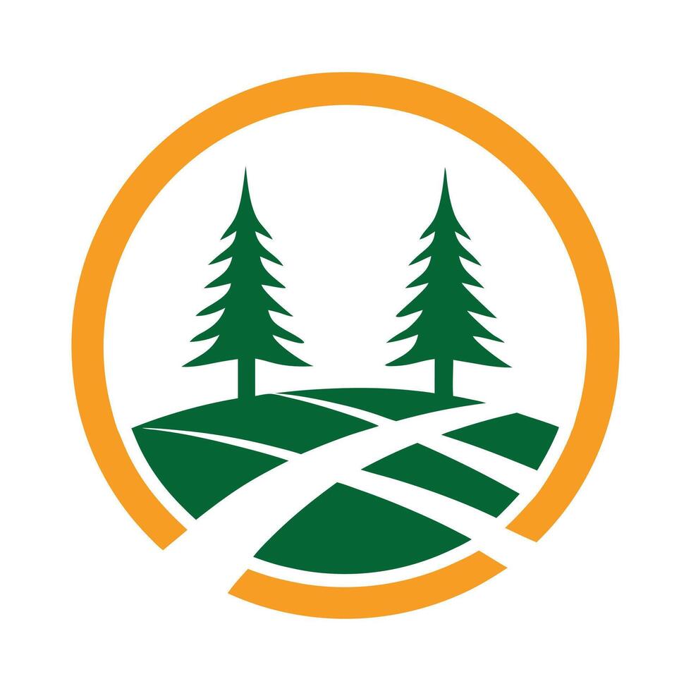 Nature Pathway Logo with Pine Trees and Landscape vector