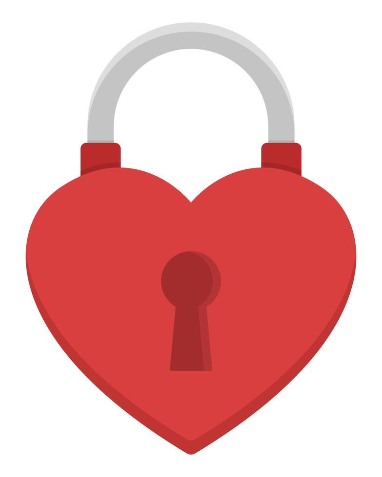 Red heart shaped padlock flat icon isolated on white background. vector