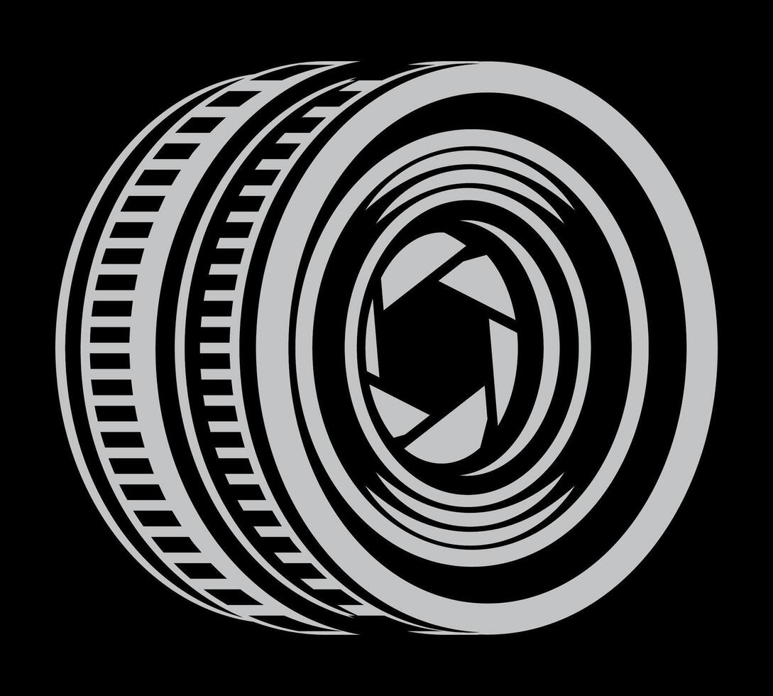 Black and white abstract camera lens design with intricate details vector