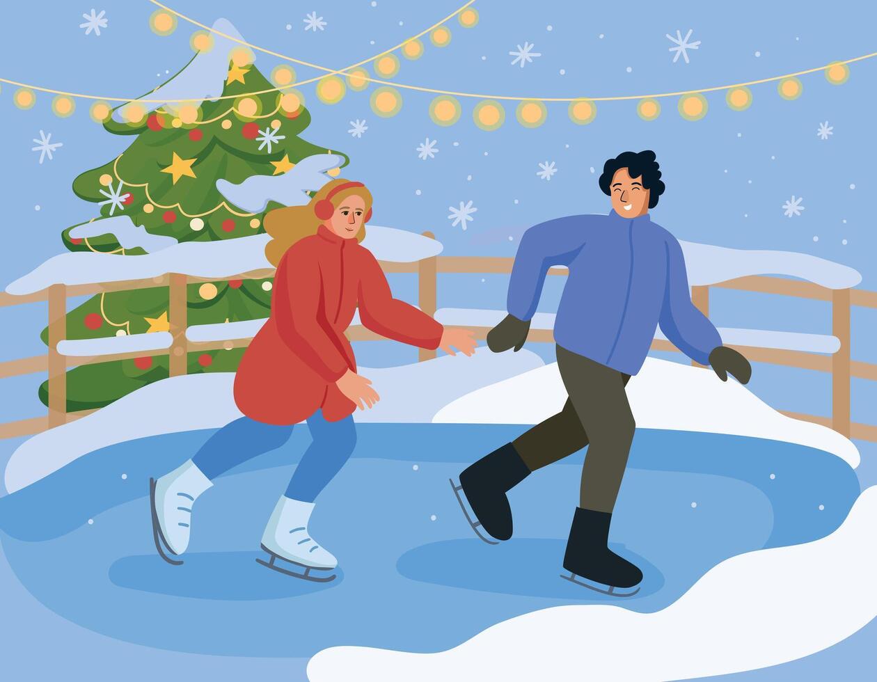 couple in love ice skating. concept of ice skating, figure skating, winter vector