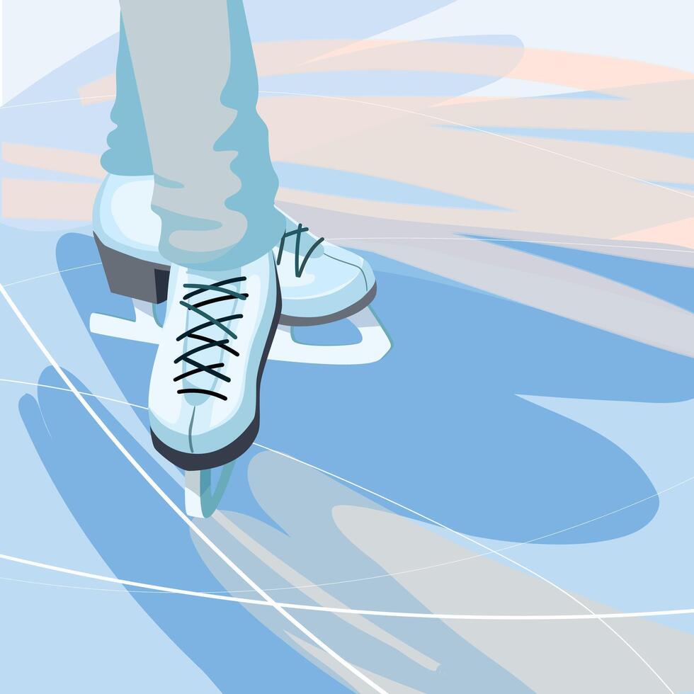 legs in ice skates on the skating rink. illustration, figure skating and ice skating concept vector