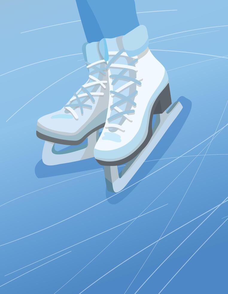 legs in ice skates on the skating rink. elegant illustration, figure skating and ice skating concept vector