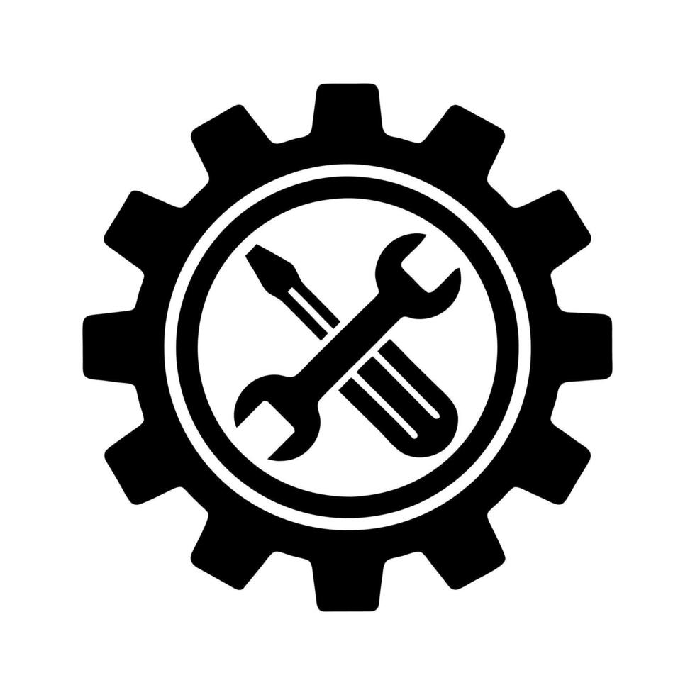 Icon of Gear, Wrench, and Screwdriver Representing Maintenance Solutions vector