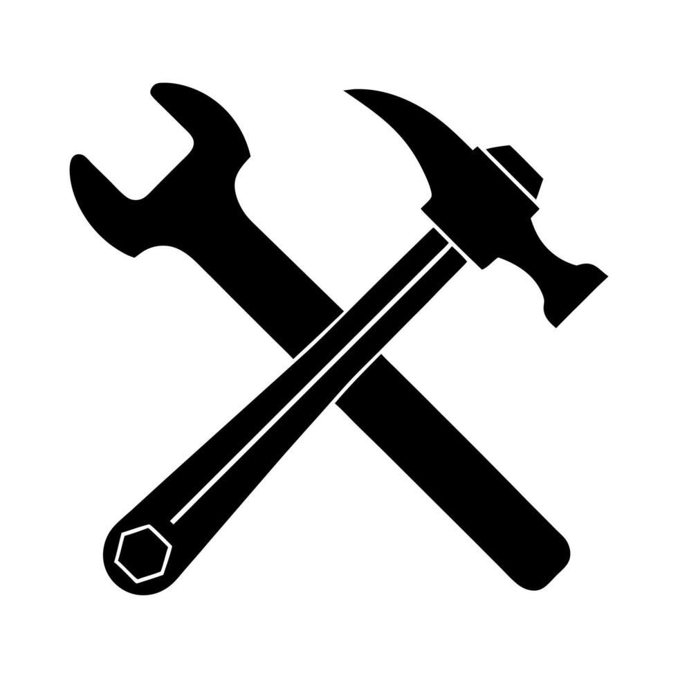 Silhouette of Crossed Hammer and Wrench Symbol vector