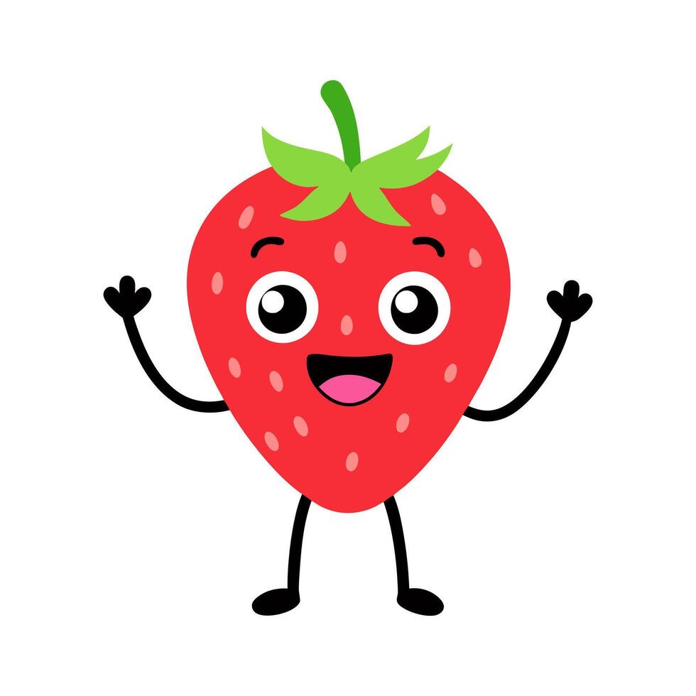 Adorable Cartoon Strawberry Character with Happy Expression for Kids Illustrations vector
