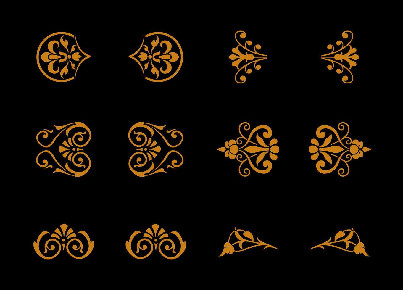 Set various islamic ornament on gold colour vector