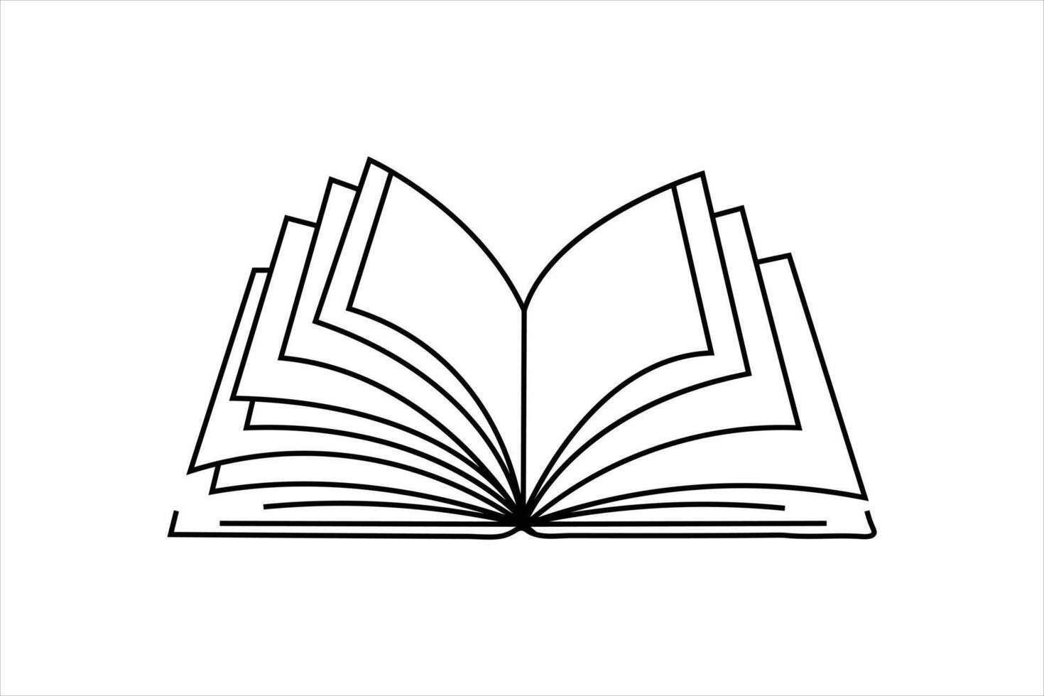A continuous single-line drawing of an open book, black and white book sketch Library decor illustration linear artistic book design vector