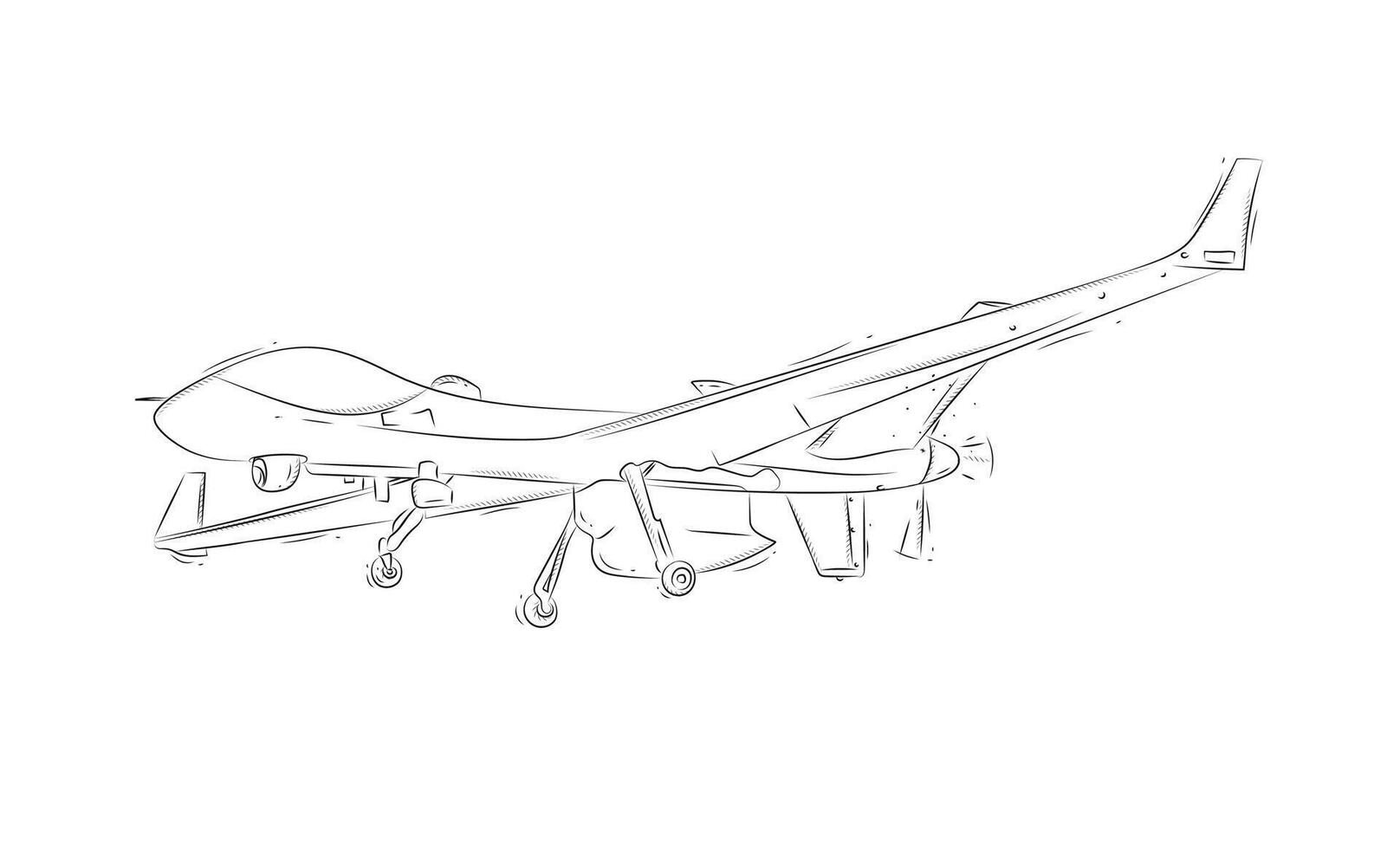 Large airborne reconnaissance armed drone drawn in white background vector