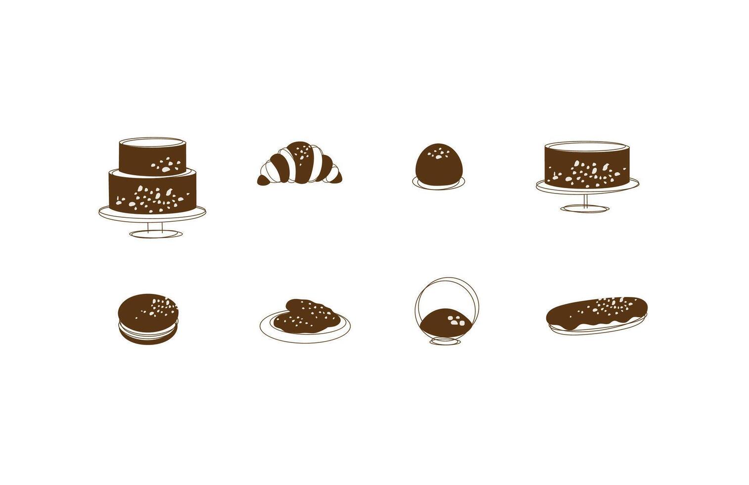 Dessert icons cake, croissant, candy, cookie, dessert, eclair macarons drawing on white background vector